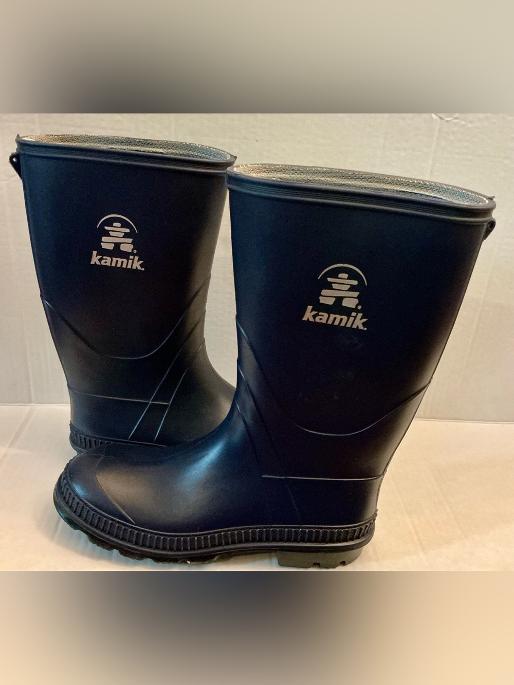 Kamik Youth Size 4 Rain Boots Dark Navy Waterproof Rubber Pull-On Outdoor
